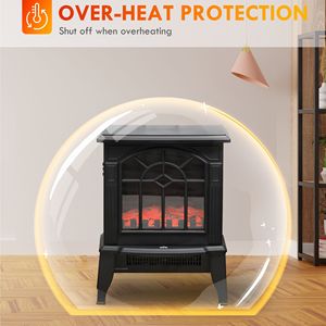 Caminetto Elettrico Realistico Autoportante con Fiamma, 750W/1500W, Protezione dal Surriscaldamento, Nero - Product Image 6