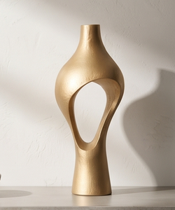 Vase contemporain en or métallique, design unique sculpté et ajouré, grand pot à fleurs pour la décoration intérieure du salon, approvisionnement en gros - Product Image 1