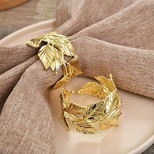 Anillos para Servilletas con Diseño de Hoja, Chapados en Oro Vintage, Ecológicos, de Metal, para Restaurantes, Hoteles y Mesas de Comedor en el Hogar - Product Image 1