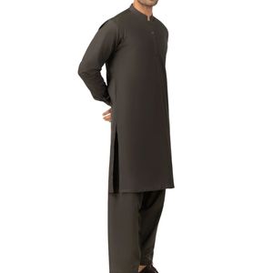 Shalwar Kameez Gris Carbón Liso de Alta Calidad, Transpirable, Suave al Tacto, Ajuste Cómodo, Tradicional Pakistaní para Hombre - Product Image 4