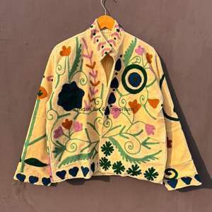 Veste en coton Suzani indienne faite à la main, veste courte brodée à la main, manteau unisexe, veste courte Suzani faite à la main - Product Image 4