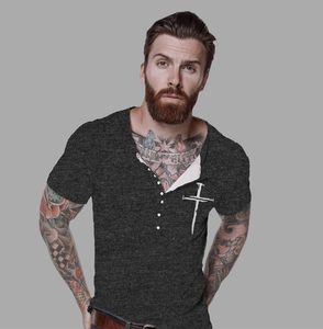 Top Sell New Men's Henley Shirts Retro Short Sleeve V Neck Casual Button <b>Down</b> Slim Fit Breathable 100% Cotton T-Shirts - Product Image 3