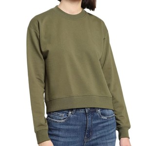 Sudadera de Cuello Redondo Color Verde Oliva para Mujer, Manga Larga, Informal, Tejida, 100% Algodón, para Otoño - Product Image 1