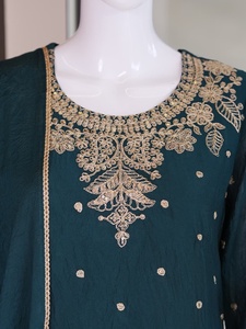Ensemble Kurti Salwar indien pakistanais brodé, vert, trois pièces, pour mariage, fête, femmes - Product Image 3