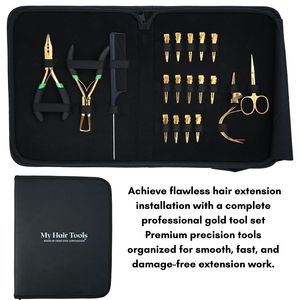 Kit Profesional de Herramientas para Extensiones de Cabello Microlinks: Alicates de Crimpado de Micro Anillos, Removedor, Aguja para Coser Tramas, Estuche Negro de Rexine - Product Image 6