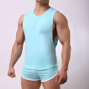 Camiseta sin Mangas para Hombre, Color Azul Claro, Cuello Redondo, Tejido de Punto, Color Sólido, Transpirable, Informal, King Mcgreen Star, Verano, Deportes, Ocio - Product Image 1