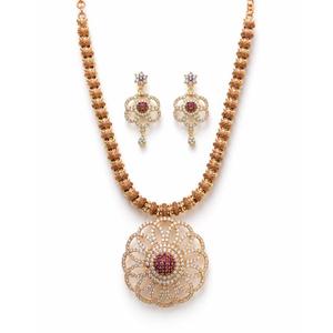 Elegant Gold Plated <b>Necklace</b> With American Diamond Floral Pendant <b>Necklace</b> <b>Set</b> Luxury <b>Bridal</b> Jewelry Statement Wedding <b>Earrings</b> - Product Image 1