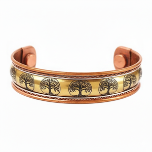 Pulsera Magnética Multipolar de Cobre Estilo Art Déco con Grabado de Árbol - Regalo DIY Hecho a Mano para Bodas y Ocasiones de Condolencia - Product Image 1