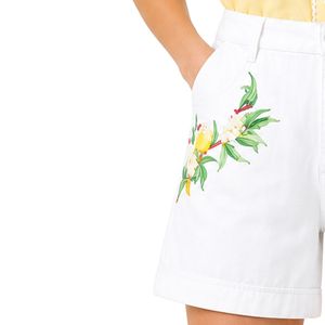 Shorts en jean taille haute pour femme, personnalisés, brodés de fleurs blanches, décontractés, en coton extensible, pour l'été, avec logo personnalisé - Product Image 3