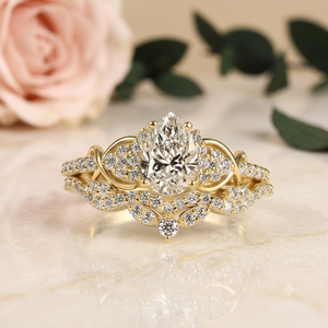 925 Sterling <b>Silver</b> Vintage Pear Cut Moissanite Bridal <b>Ring</b> Set 18K Gold Plated <b>Wedding</b> Engagement <b>Ring</b> Curved Band for <b>Women</b> - Product Image 1