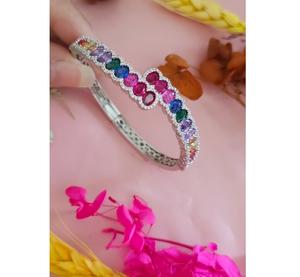 Wonderful <b>Silver</b> Finish Premium Quality Kundan Stones Look <b>Bracelet</b> for Wedding and Engagement Collection Party Wear For Women - Product Image 2