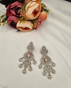 Elegant Ruby Red Teardrop <b>Earrings</b> Vintage Silver Plated Multi Tier Fringe <b>Dangle</b> <b>Earrings</b> Bollywood Wedding Jewelry for Women - Product Image 5
