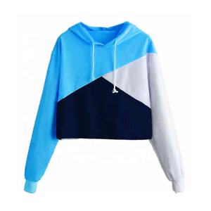 เสื้อฮู้ดผู้หญิงแบบสีตัดต่อ ทรงครอป ความยาวปกติ แขนยาว สวมใส่สบายๆ ผ้าถัก สำหรับฤดูใบไม้ร่วง ดีไซน์แบบ Patchwork - Product Image 5