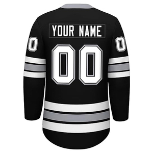 Camiseta de Hockey sobre Hielo Personalizada para Hombre, Negra, Gris y Blanca, Cuello Redondo, Manga Larga, Sublimada, con el Logotipo del Capitán en la Parte Delantera, Absorbente de Humedad - Product Image 4
