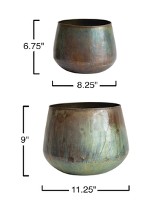 Pots de plantes vintage avec finition en détresse pour une utilisation intérieure et extérieure Lot de 2 jardinières décoratives en métal de fer - Product Image 3