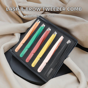Pinzas de Acero Inoxidable Multicolor para Pestañas, Aplicador de Pestañas Postizas con Punta Fina, Herramienta de Lujo Hecha a Mano 2 en 1 para Cejas y Pestañas - Product Image 6