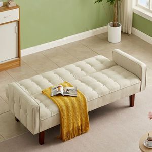 Divano da Terra Beige a 3 Posti con Schienale Regolabile, Struttura in Legno Massello e Rivestimento Rimovibile per Soggiorno e Studio - Product Image 3