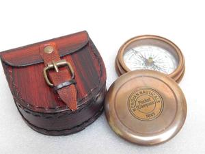 Handcrafted <b>Antique</b> Brass Pocket <b>Compass</b> with Leather Case Vintage Nautical Navigation <b>Compass</b> Gift for Travelers Collectors Cam - Product Image 2