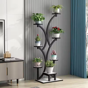 Support de plante en métal d'intérieur en forme d'arbre support d'affichage de Pot de fleur multicouche étagère en fer moderne pour la décoration de salon à la maison - Product Image 1