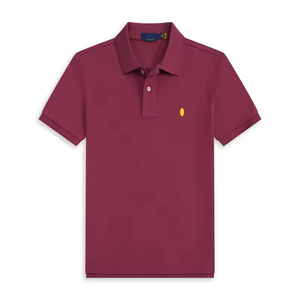 <b>Men's</b> <b>Black</b> Short Sleeve Cotton <b>Polo</b> <b>Shirt</b> With Red Logo Embroidered Front Casual Style Regular Fit Oxford Fabric - Product Image 1