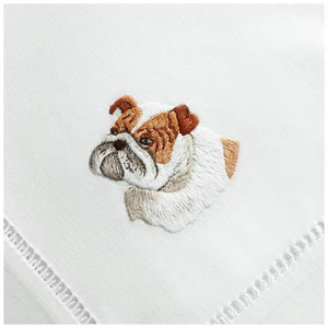 Custom Wholesale Square Cotton Napkin White Embroidered Cute <b>Dog</b> Hemstitch Machine Washable Durable for Airplane Home - Product Image 2
