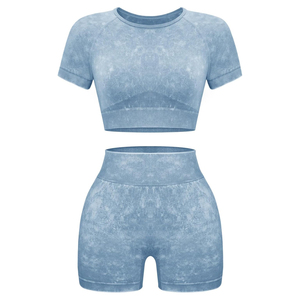 Conjunto Deportivo Rojo de 2 Piezas para Mujer, Top Corto de Manga Corta y Pantalones Cortos de Cintura Alta, Tejido Transpirable, Primavera Verano - Product Image 6