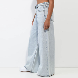 Jean en denim bleu délavé extra ample de qualité supérieure à prix abordable, prix de gros, OEM, jean large pour femme, pantalon respirant 2026 - Product Image 3