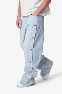 Jeans en denim personnalisés de haute qualité, bleu délavé, boutons, coupe large, streetwear, hip-hop, OEM ODM, coton, délavé à la pierre, pour hommes - Product Image 5
