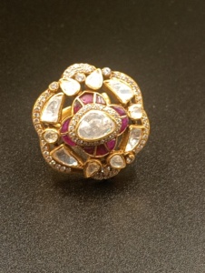Amaira Jewels Flower Shape <b>Cocktail</b> <b>Rings</b> 18K <b>Gold</b> Plated Red Talap Moissanite Inlay Women's Vintage Wedding Fashion <b>Rings</b> - Product Image 1