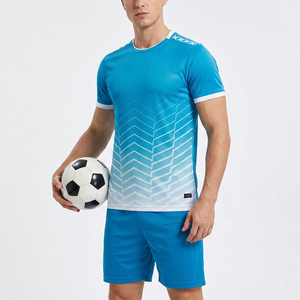 Uniforme de Fútbol Sublimado Personalizado, Jersey Azul y Blanco con Cuello Redondo, Pantalones Cortos, Ropa Deportiva de Equipo, Fabricante de Calzado Atlético - Product Image 1