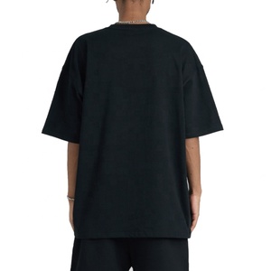 Camiseta de Hombre Negra de Color Sólido, de Lona de Algodón Antiencogimiento de 300g, Manga Corta, Cuello Redondo, Diseño Casual, Corte Regular, Tejido de Punto - Product Image 2
