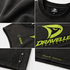 Débardeur oversize Y2K sans manches, en coton épais délavé au charbon, avec motif vert fluo, style streetwear, coupe carrée - Product Image 6