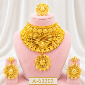 Ensemble de bijoux en filigrane doré fait main, collier et boucles d'oreilles pour femmes A-63203 - Product Image 1