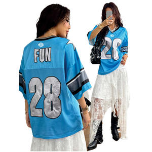 Maillot de football américain personnalisé pour femme, qualité supérieure, bleu clair, en maille, col en V oversize, avec numéro en twill, fournisseur OEM en gros - Product Image 1