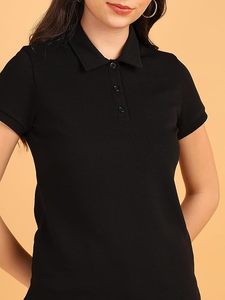 Haut d'été tendance pour femme, col polo, manches courtes, design basique, élégant, pour le bureau, à porter tous les jours - Product Image 2