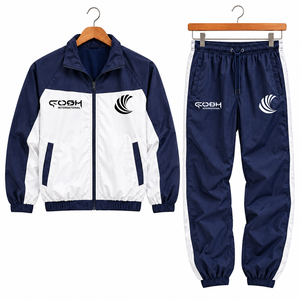 Ensemble de survêtement unisexe bleu marine et blanc, veste zippée intégrale et pantalon, sportif, respirant, en polyester, pour l'automne, vêtements décontractés et actifs, sports de plein air - Product Image 1