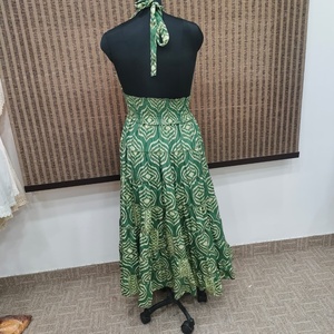 Women's Green Geometric Print Halter Maxi <b>Dress</b> Sleeveless V Neck Tiered African Style Summer Long Gown - Product Image 3