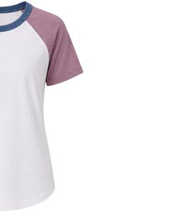 เสื้อยืดแร็กแลนสีชมพูอมเทาและสีน้ำเงินเดนิมแบบสั่งทำพิเศษสำหรับผู้หญิง คอกลม แขนสั้น ผ้าฝ้ายผสมเนื้อนุ่ม แฟชั่นฤดูร้อน - Product Image 4