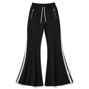 Men's Black Flare Pants Side Pockets <b>Elastic</b> <b>Waist</b> Drawstring OEM Multiple Pockets Casual Style Autumn Wear Breathable Quick Dry - Product Image 3
