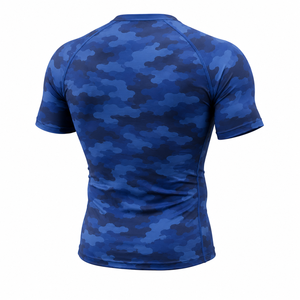 Men's <b>Blue</b> Camo Compression Rash Guard Short Sleeve Athletic Gym Shirt Fitness Training Workout Sports <b>Base</b> <b>Layer</b> Sportswear ( - Product Image 3