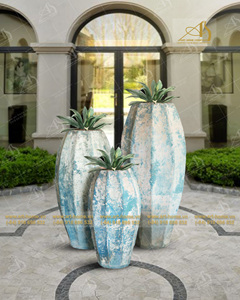 Juego de Macetas de Cerámica Modernas AN902H141 de Art-home Ceramics, de Arcilla de Alta Calidad, Acabado Galvanizado, Diseño Azul y Blanco, para Exteriores - Product Image 3