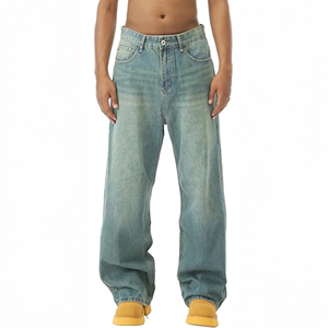 Pantalones vaqueros anchos de mezclilla para hombre, estilo streetwear, de corte recto, lavados, a precio económico - Product Image 3