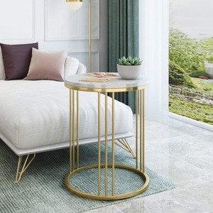 Mesa Auxiliar Redonda Moderna con Tapa de Madera Contrachapada, Estructura de Metal Dorado, Mesa Decorativa de Lujo para Sala de Estar, Dormitorio, Hotel y Cafetería - Product Image 4