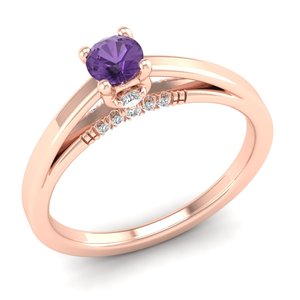 แหวนเพชรพลอยอเมทิสต์ทรงกลม 0.25 กะรัต REYES Customization แหวนหมั้นเพชรทองคำขาว 14K สำหรับผู้หญิง - Product Image 2