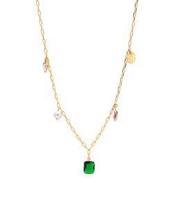 Collier artisanal en quartz vert avec breloque en pierres précieuses multicolores, plaqué or 18 carats sur argent sterling 925 - Product Image 1