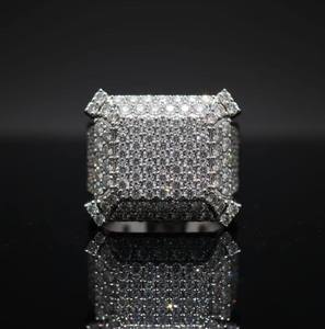 Solid 10K 14K Gold Mens Hip Hop <b>Ring</b> <b>Iced</b> Out Square Top Cluster Design 925 Sterling Silver Options Rapper Style Statement Band - Product Image 2