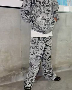 Ensemble de survêtement streetwear délavé à l'acide, comprenant un sweat à capuche zippé et un pantalon de survêtement à double ceinture, haute qualité - Product Image 2