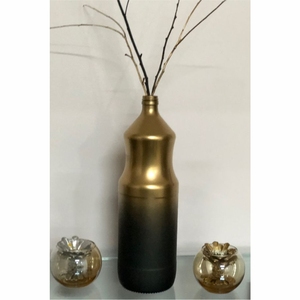Vase à fleurs en métal noir et or de luxe, vase de sol moderne en métal dégradé, bouteille haute pour mariage, hôtel, table, décoration de la maison - Product Image 1