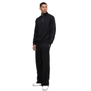<b>Mens</b> Black and <b>White</b> Piping Detail Quarter-Zip Sweatshirt and Matching <b>Pants</b> Tracksuit OEM ODM Wholesale Apparel - Product Image 1