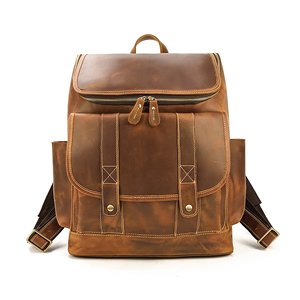 Men's Vintage Genuine Leather Backpack Zipper Closure-Lightweight Waterproof Camping Hiking School Laptop Bag - Product Image 1